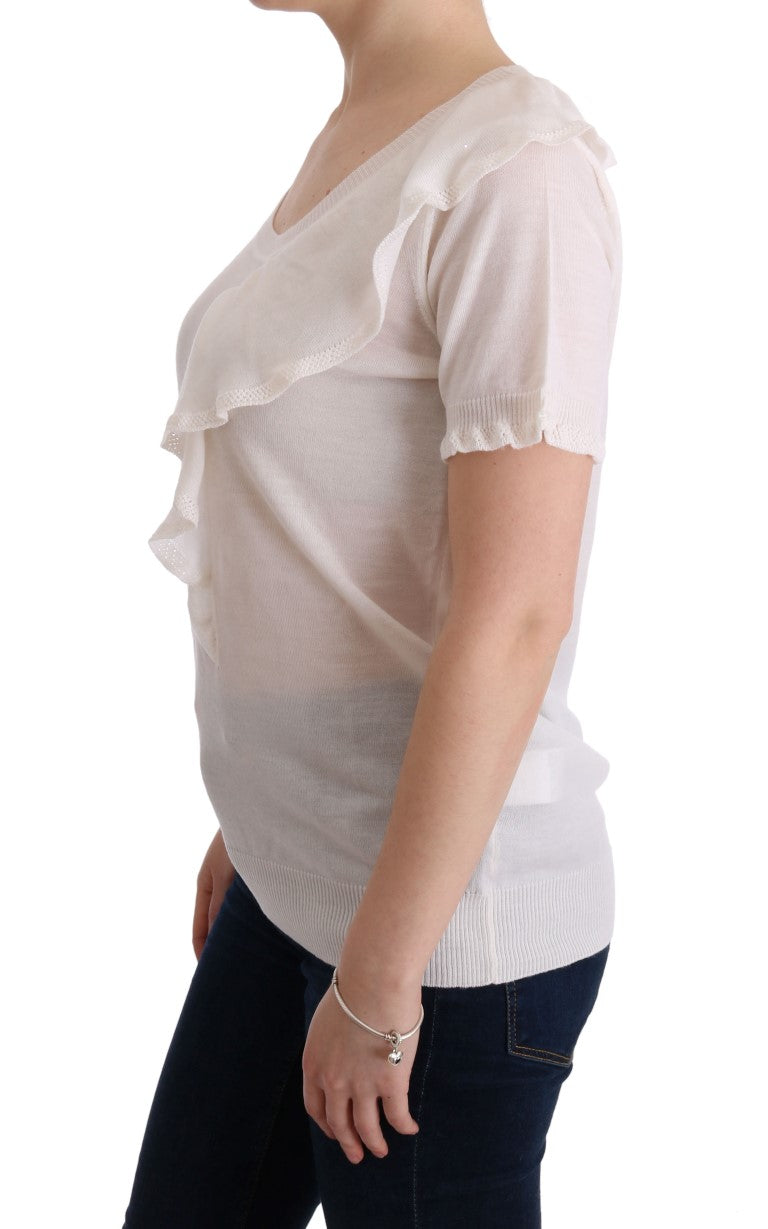 Elegant White Lana Wool Top - ventzia