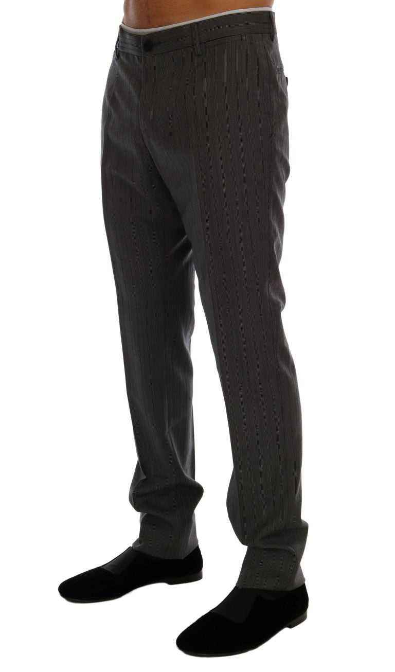 Elegant Gray Striped Wool Formal Trousers - ventzia