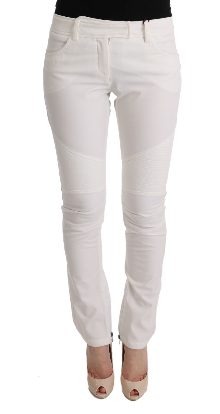 Chic White Slim Fit Cotton Pants - ventzia