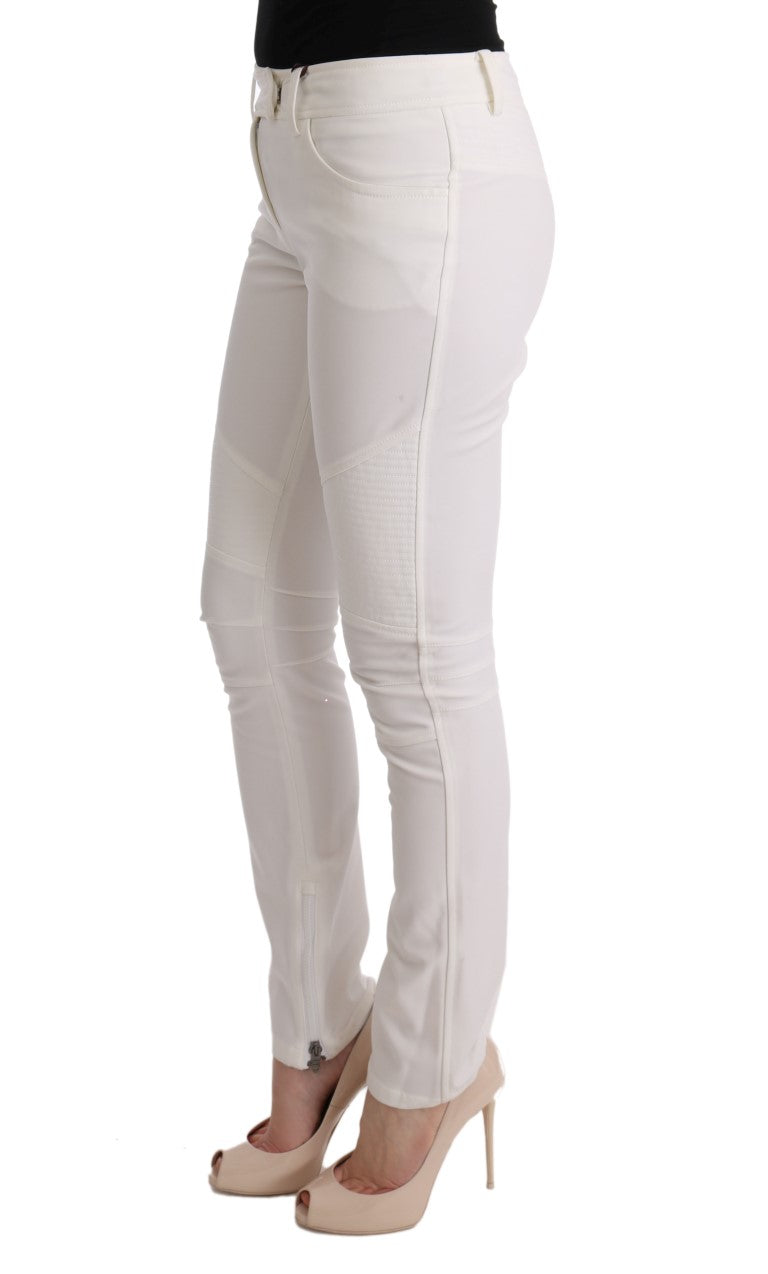 Chic White Slim Fit Cotton Pants - ventzia