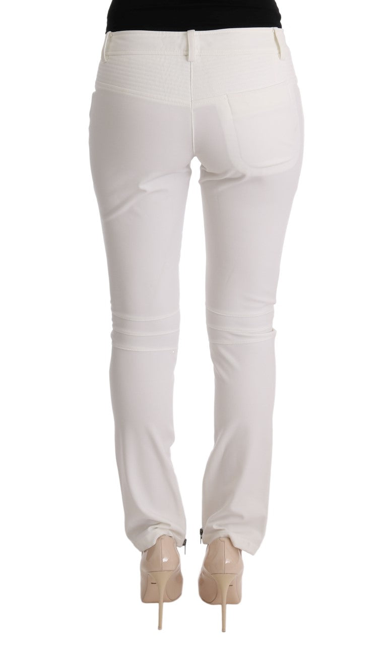 Chic White Slim Fit Cotton Pants - ventzia