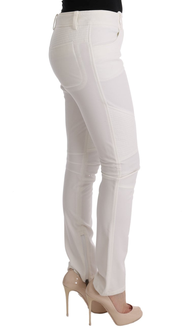 Chic White Slim Fit Cotton Pants - ventzia
