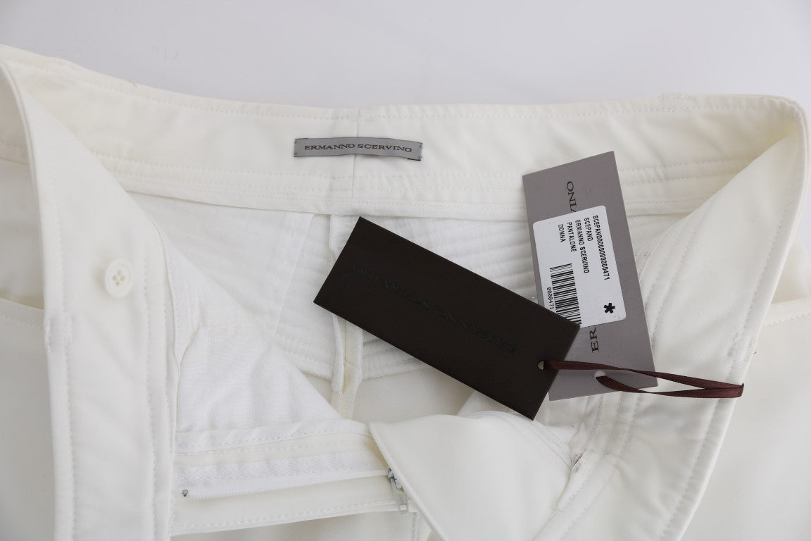 Chic White Slim Fit Cotton Pants - ventzia