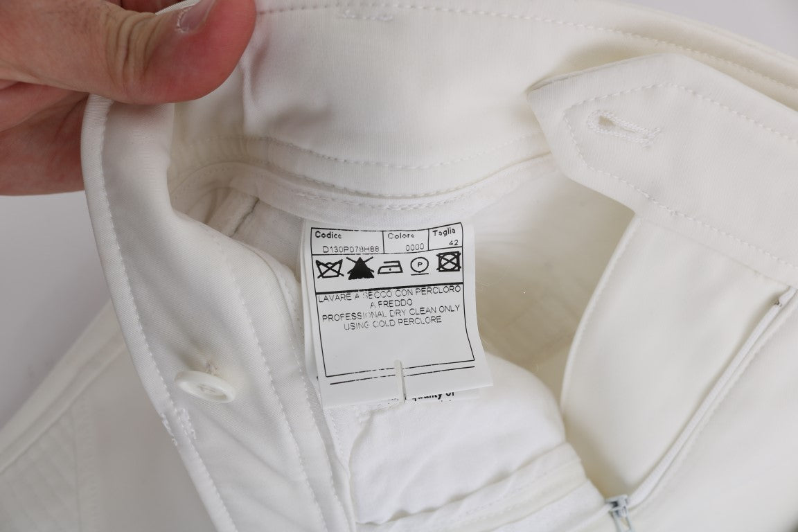 Chic White Slim Fit Cotton Pants - ventzia