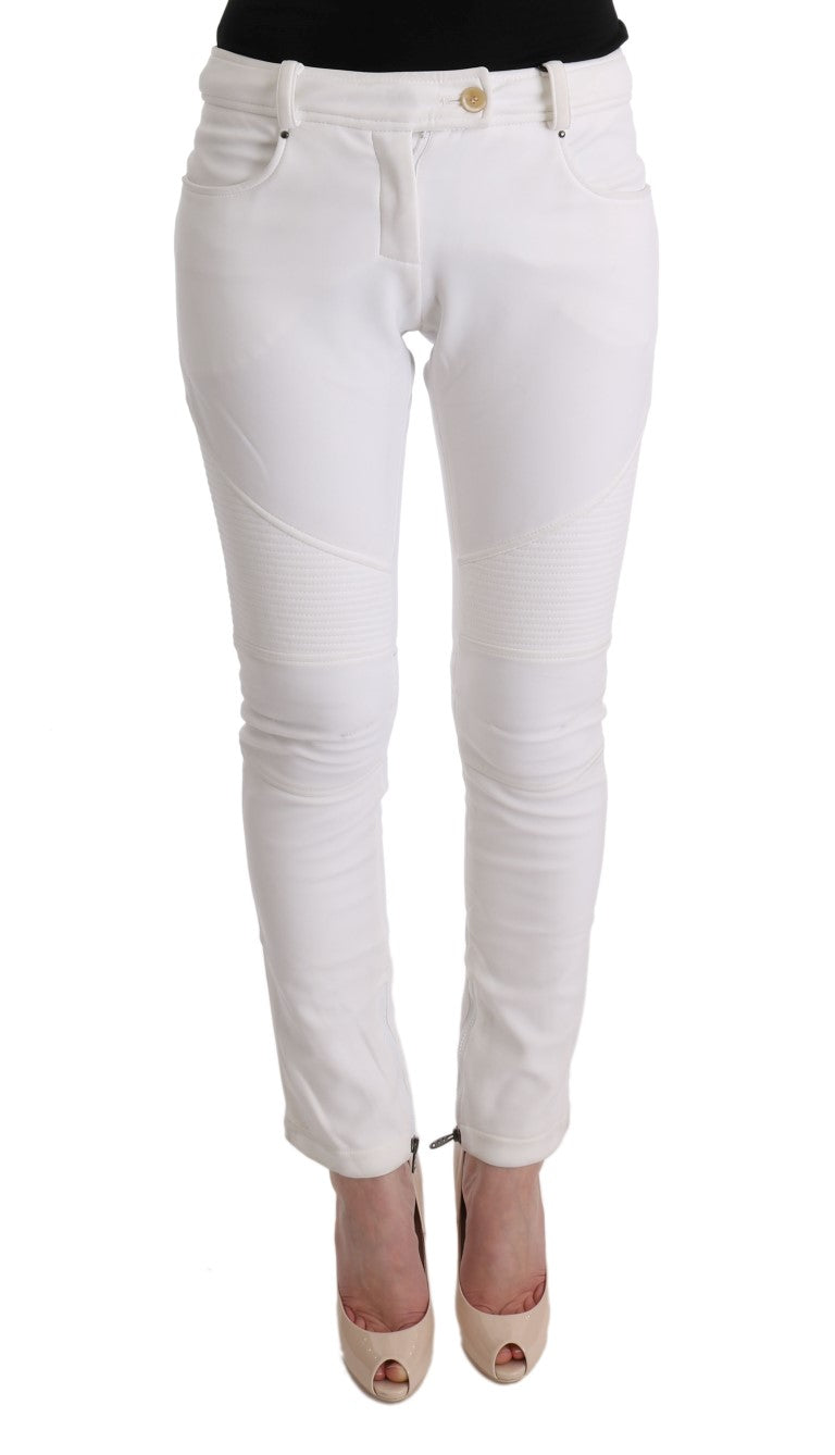 Chic White Slim Fit Cotton Pants - ventzia