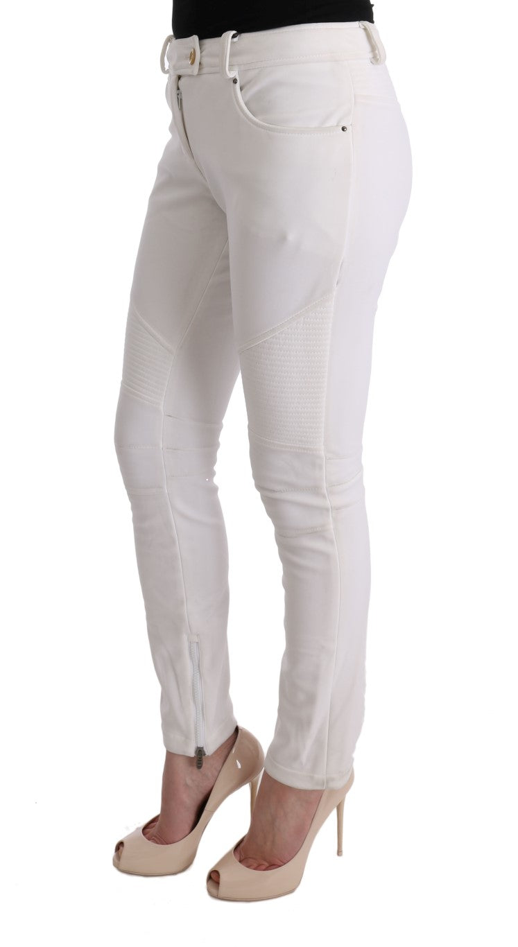 Chic White Slim Fit Cotton Pants - ventzia