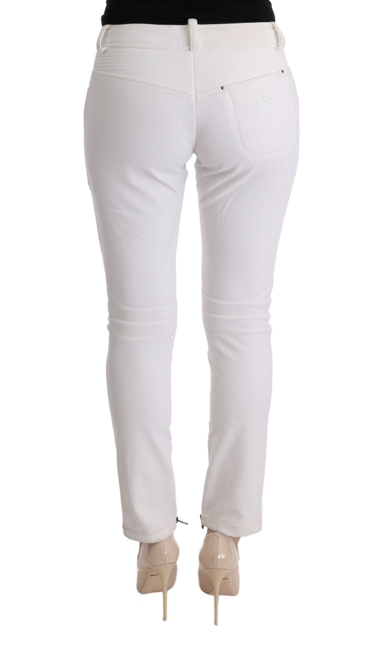 Chic White Slim Fit Cotton Pants - ventzia