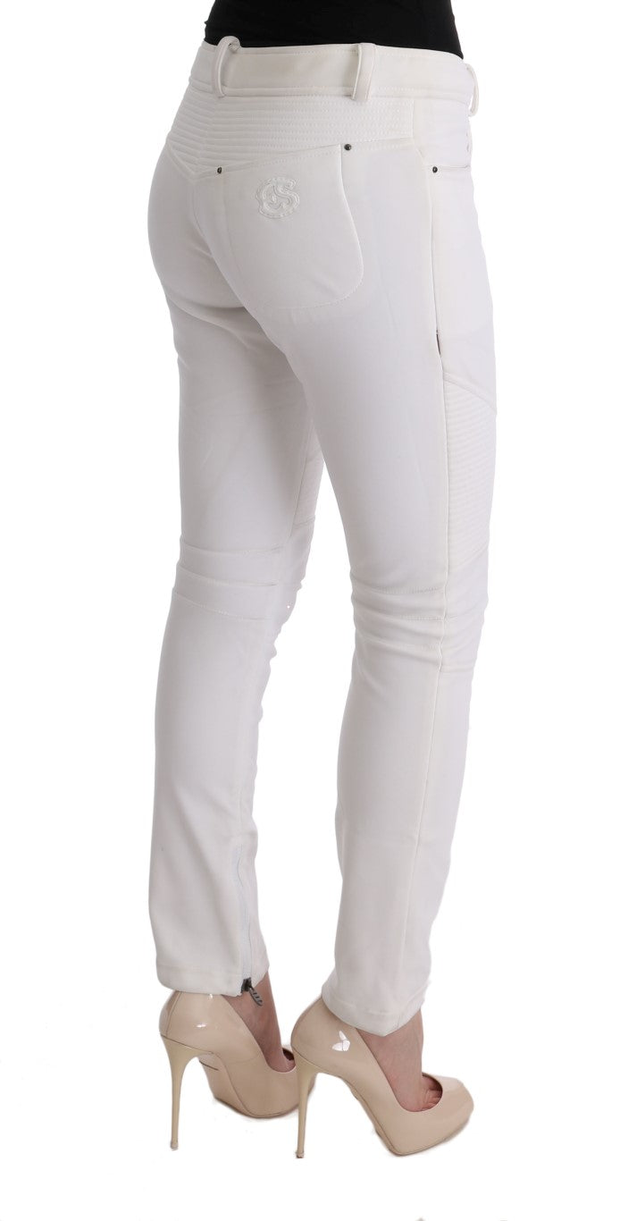 Chic White Slim Fit Cotton Pants - ventzia