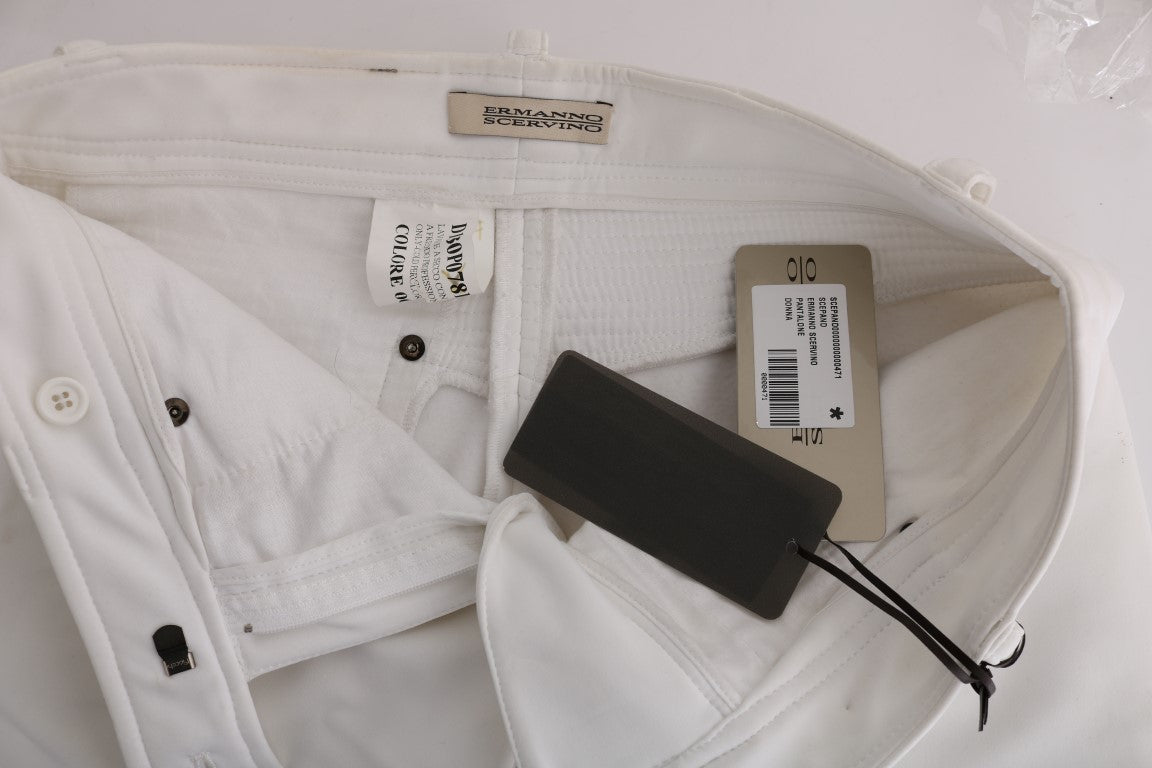 Chic White Slim Fit Cotton Pants - ventzia