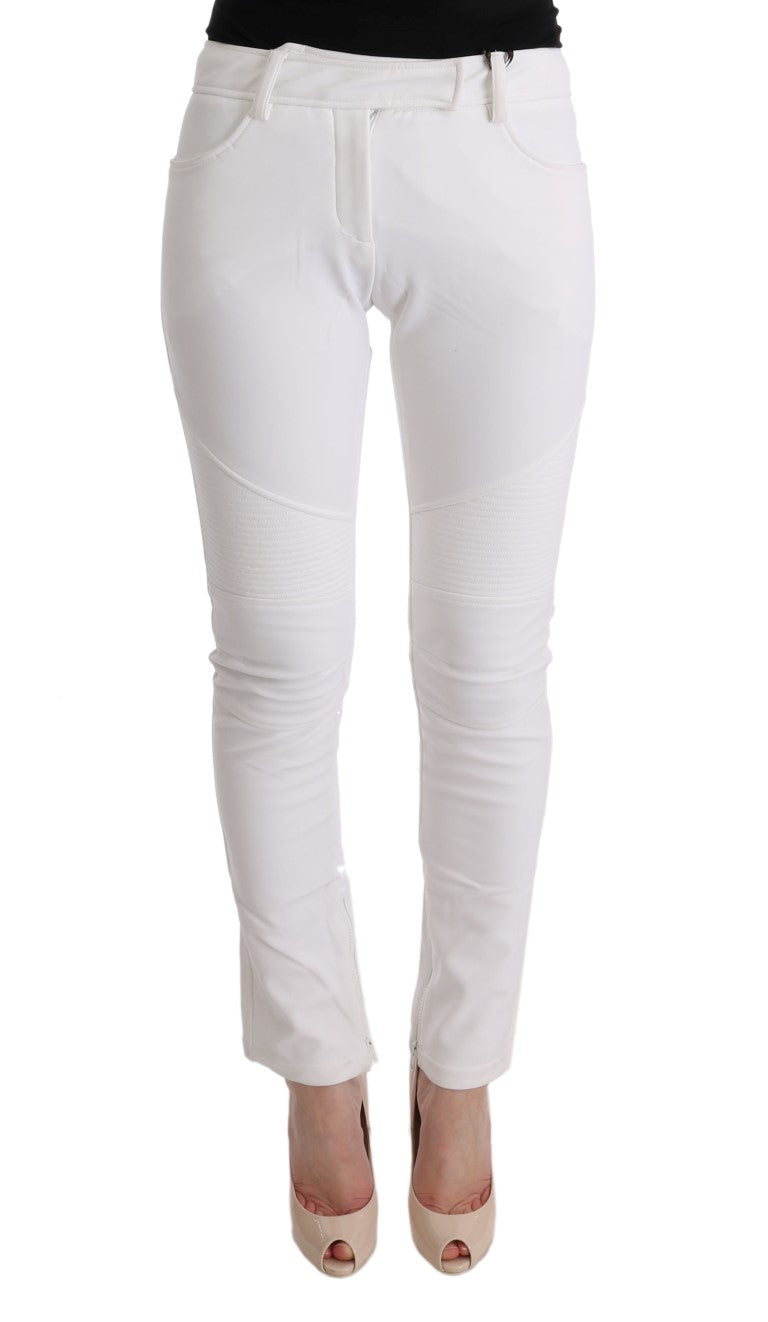 Chic White Slim Fit Cotton Trousers - ventzia