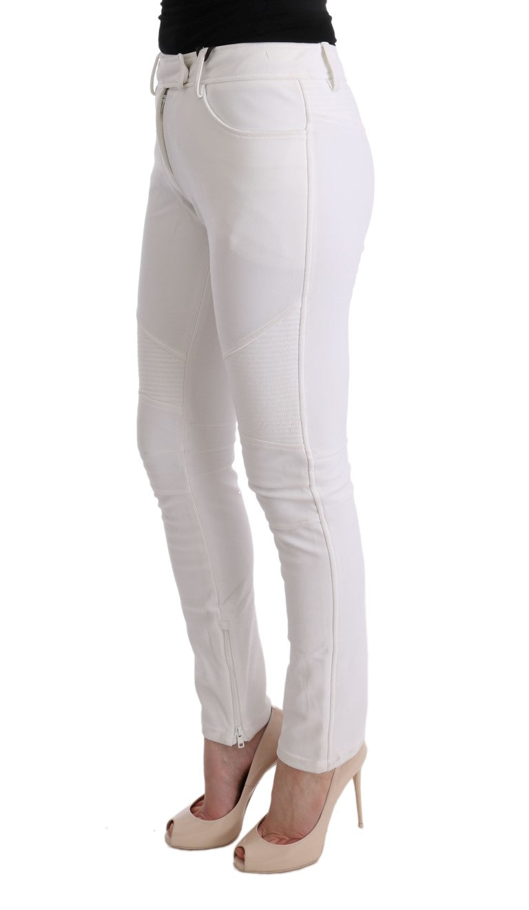 Chic White Slim Fit Cotton Trousers - ventzia