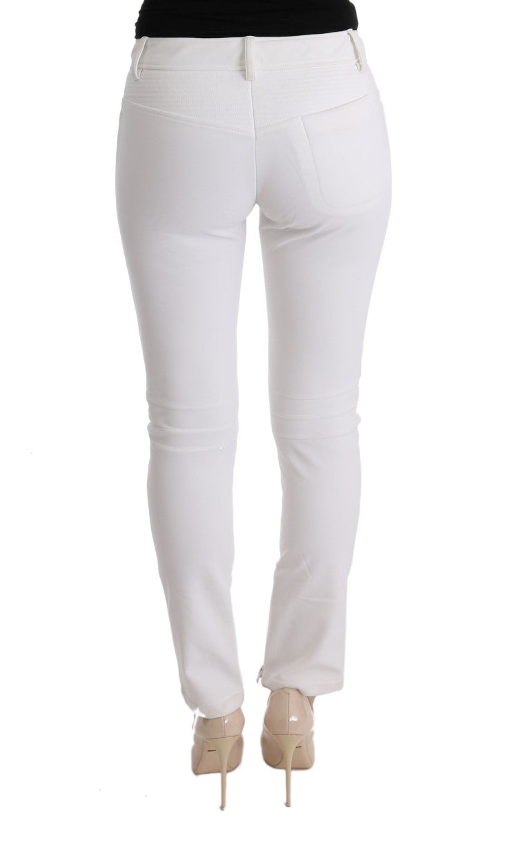 Chic White Slim Fit Cotton Trousers - ventzia