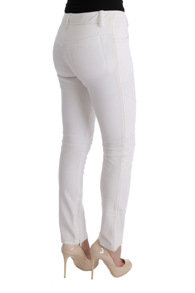 Chic White Slim Fit Cotton Trousers - ventzia