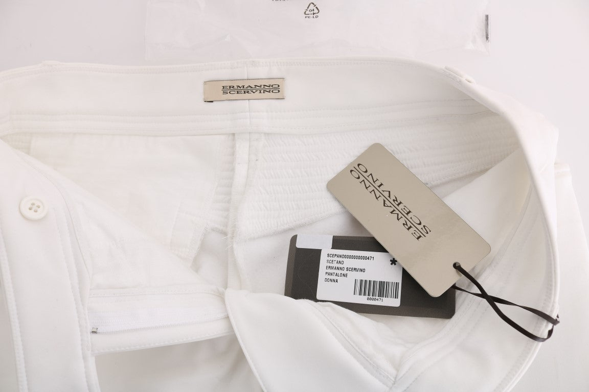Chic White Slim Fit Cotton Trousers - ventzia