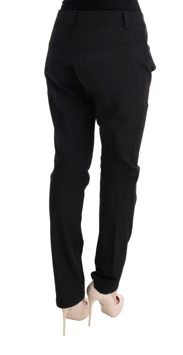 Sleek Black Cotton Slim Fit Pants - ventzia