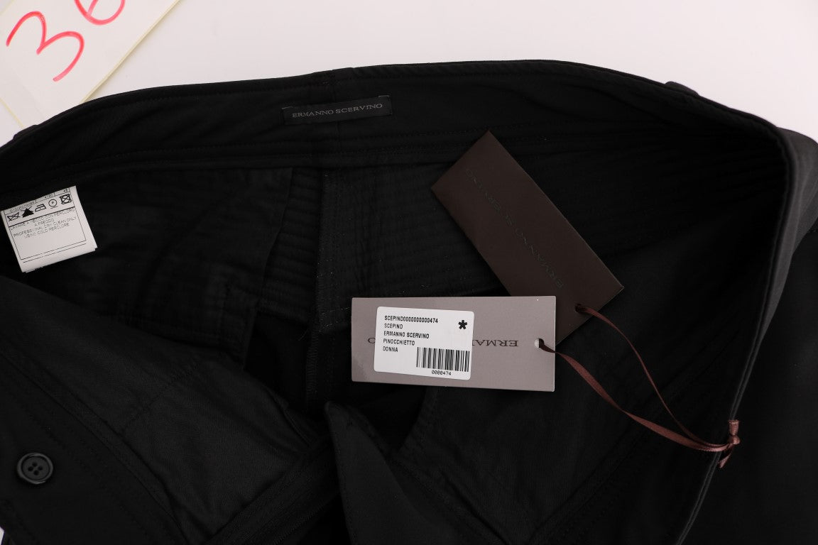 Sleek Black Cotton Slim Fit Pants - ventzia