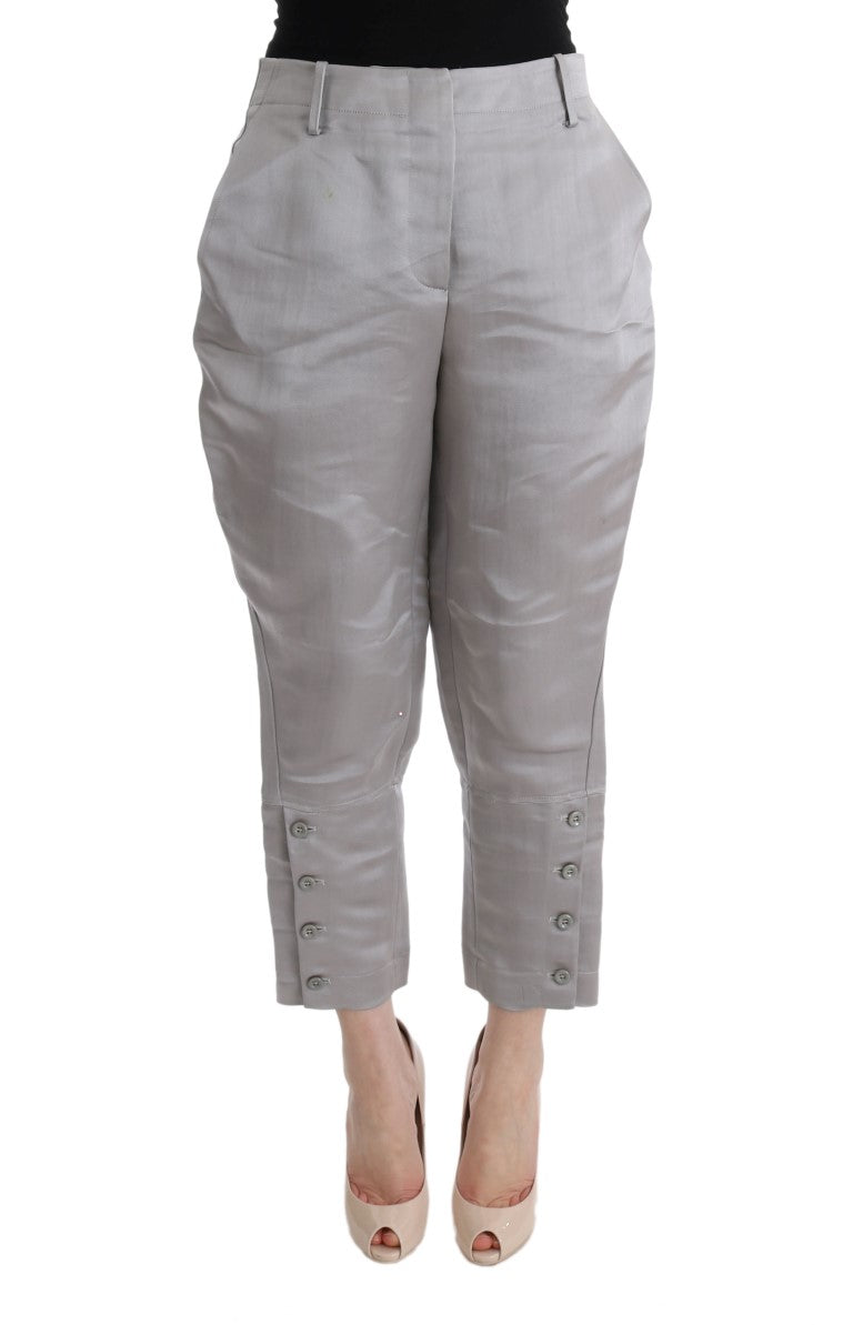 Chic Gray Cropped Silk Pants - ventzia