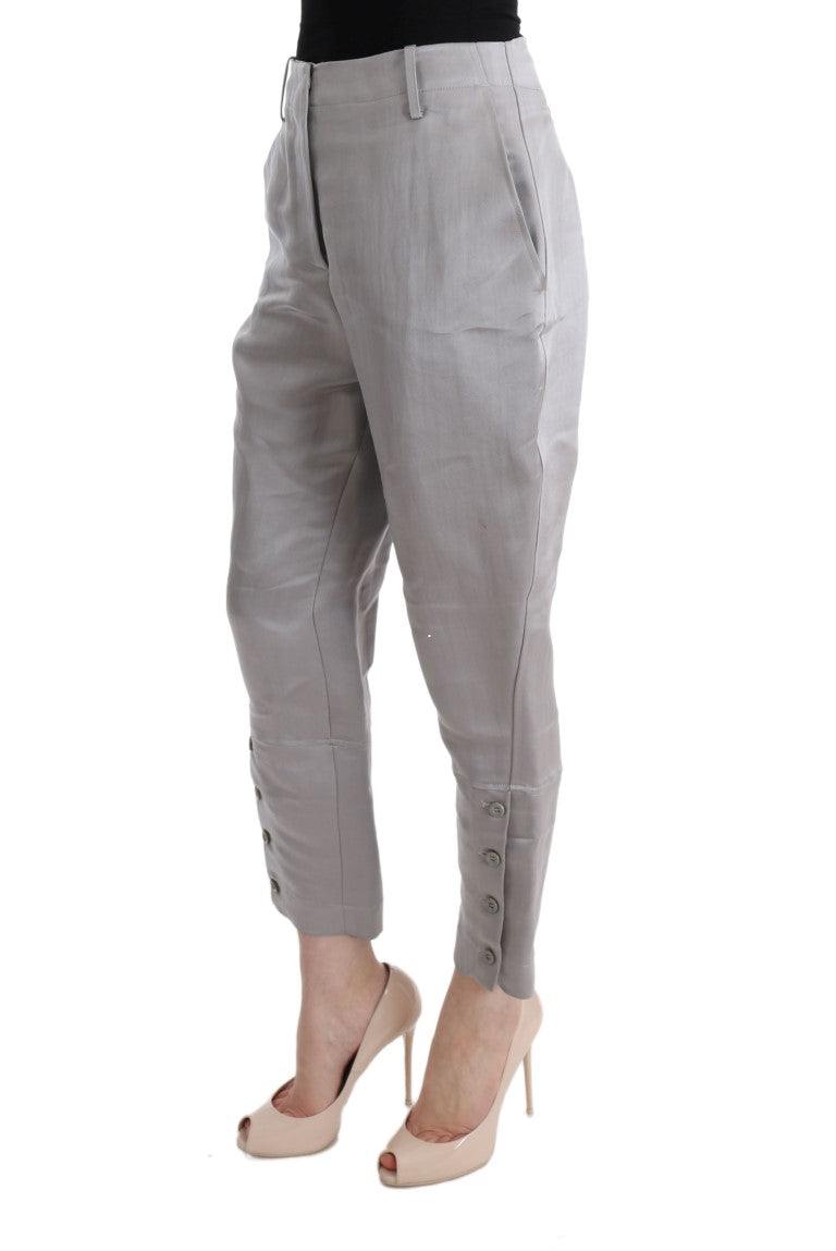 Chic Gray Cropped Silk Pants - ventzia