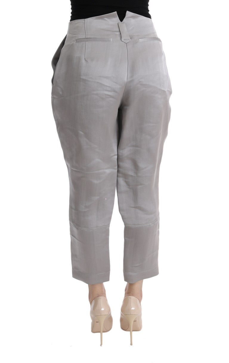 Chic Gray Cropped Silk Pants - ventzia