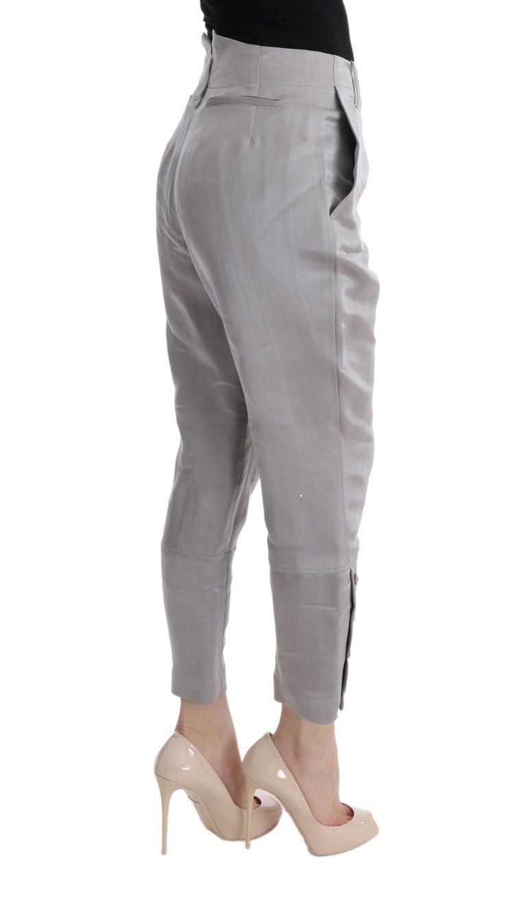 Chic Gray Cropped Silk Pants - ventzia
