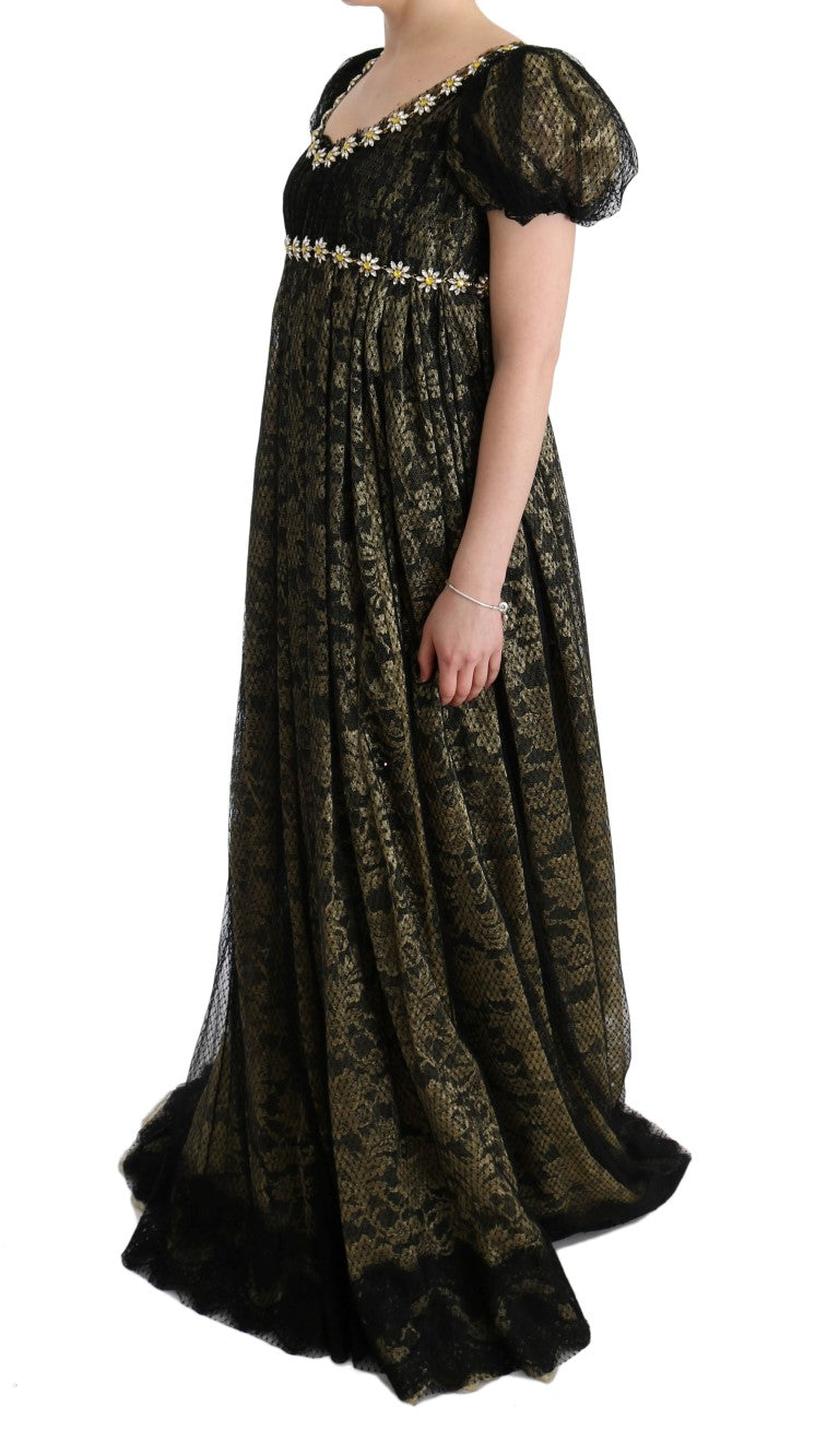 Sunflower Lace Crystal Maxi Shift Dress - ventzia