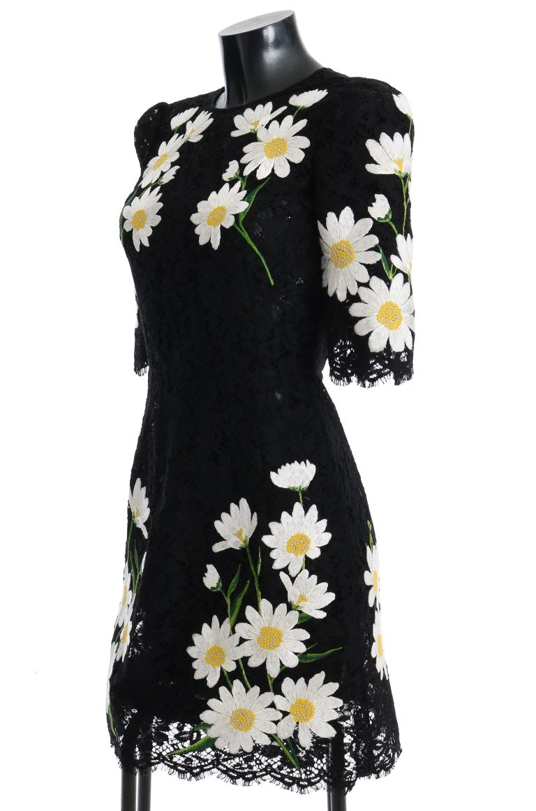 Black Floral Lace Chamomile Embroidered Dress - ventzia