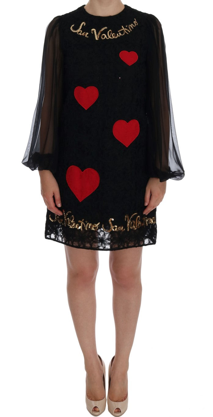 Black Lace Sequined Shift Dress - ventzia
