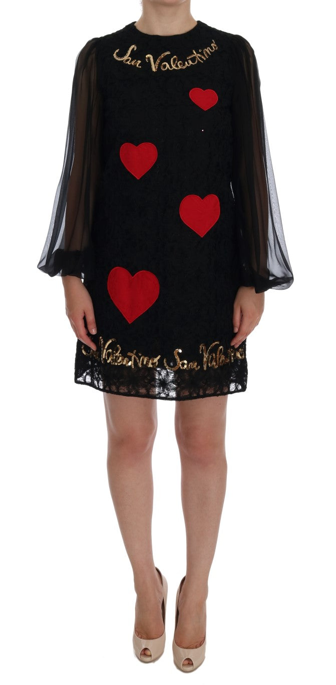 Black Lace Sequined Shift Dress - ventzia
