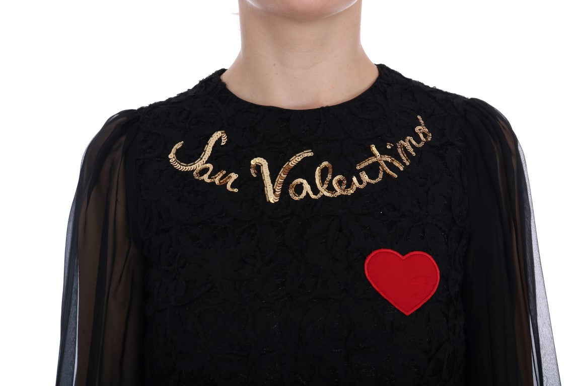 Black Lace Sequined Shift Dress - ventzia