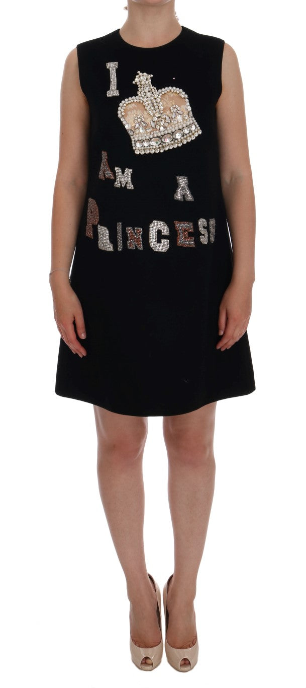 Black Wool Crystal Princess Dress - ventzia