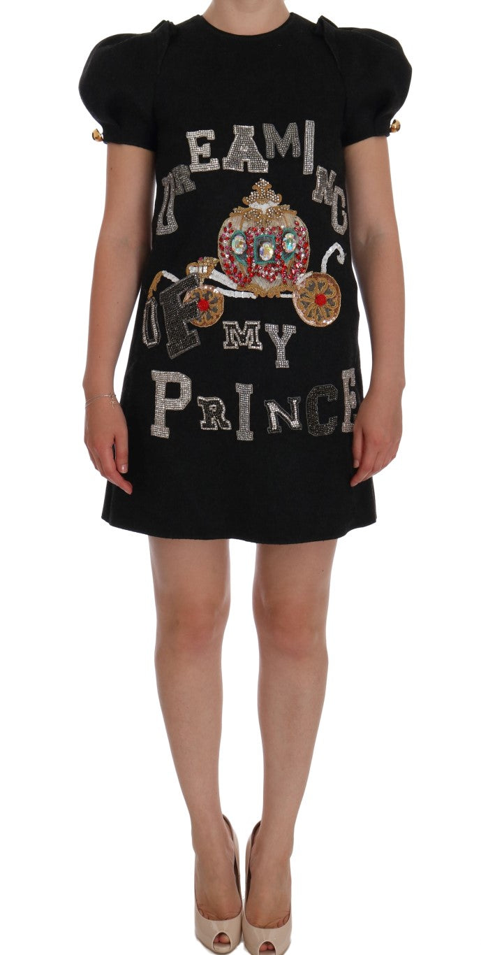Enchanting Wool Crystal Encrusted Midi Dress - ventzia