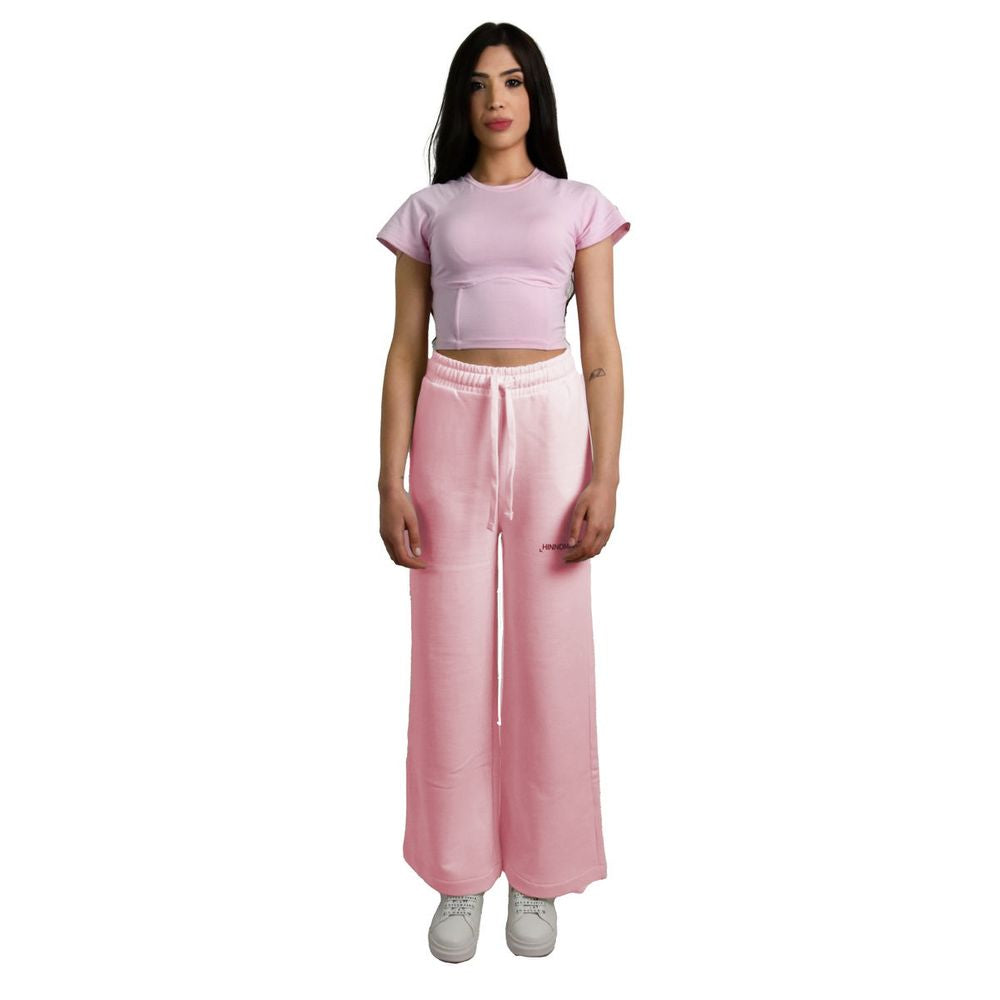 Chic Pink Palazzo Pants with Drawstring - ventzia