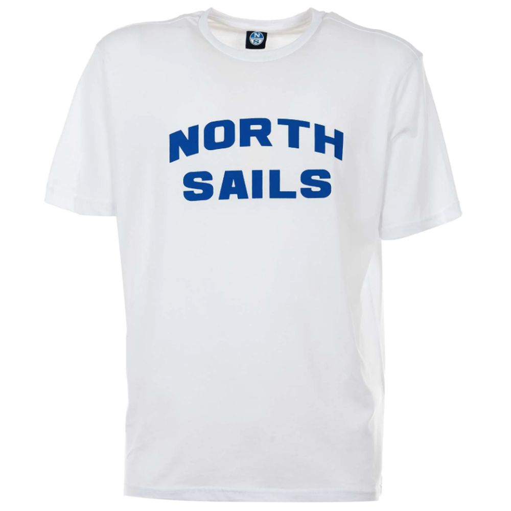 Elegant White Cotton Tee with Bold Blue Logo - ventzia