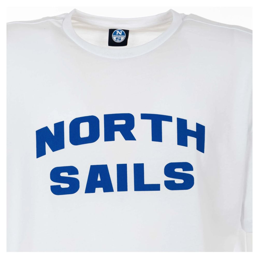 Elegant White Cotton Tee with Bold Blue Logo - ventzia