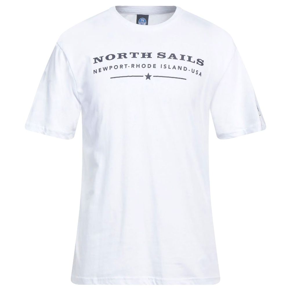 Elegant White Cotton Tee with Chest Print - ventzia