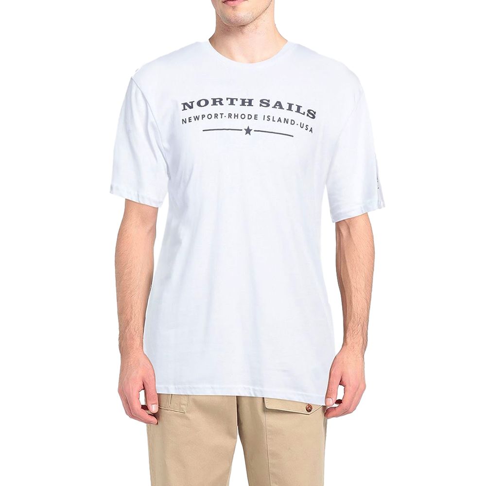 Elegant White Cotton Tee with Chest Print - ventzia