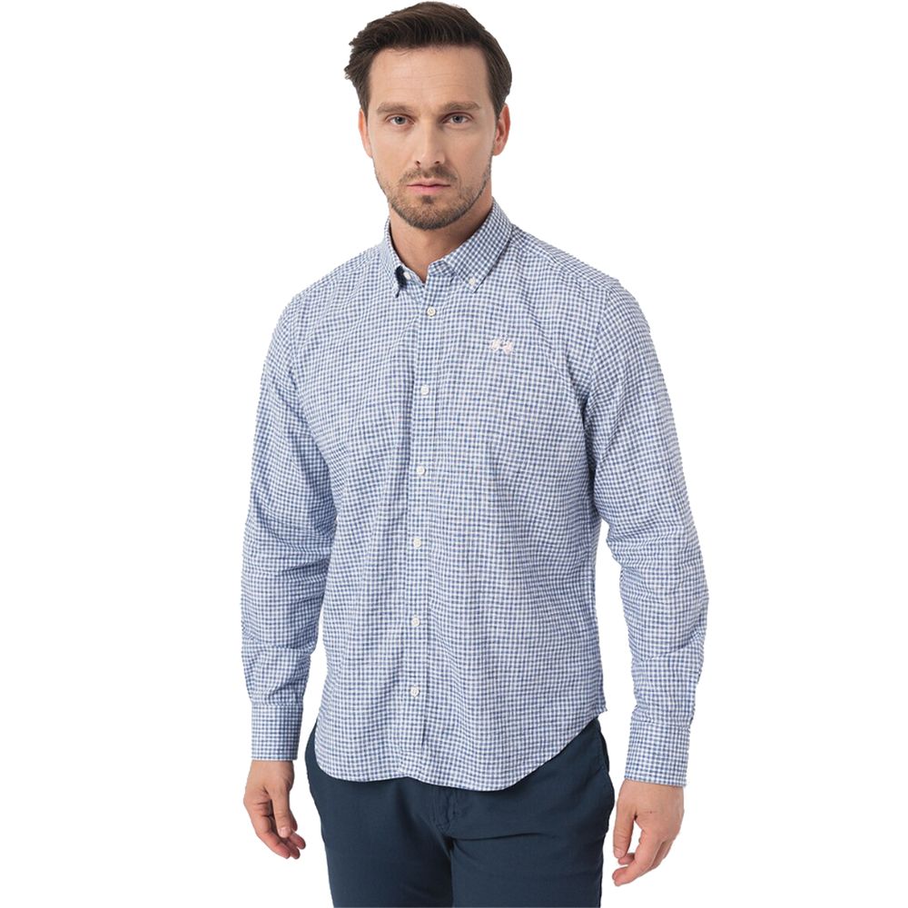 Elegant Checkered Cotton Shirt with Embroidered Logo - ventzia