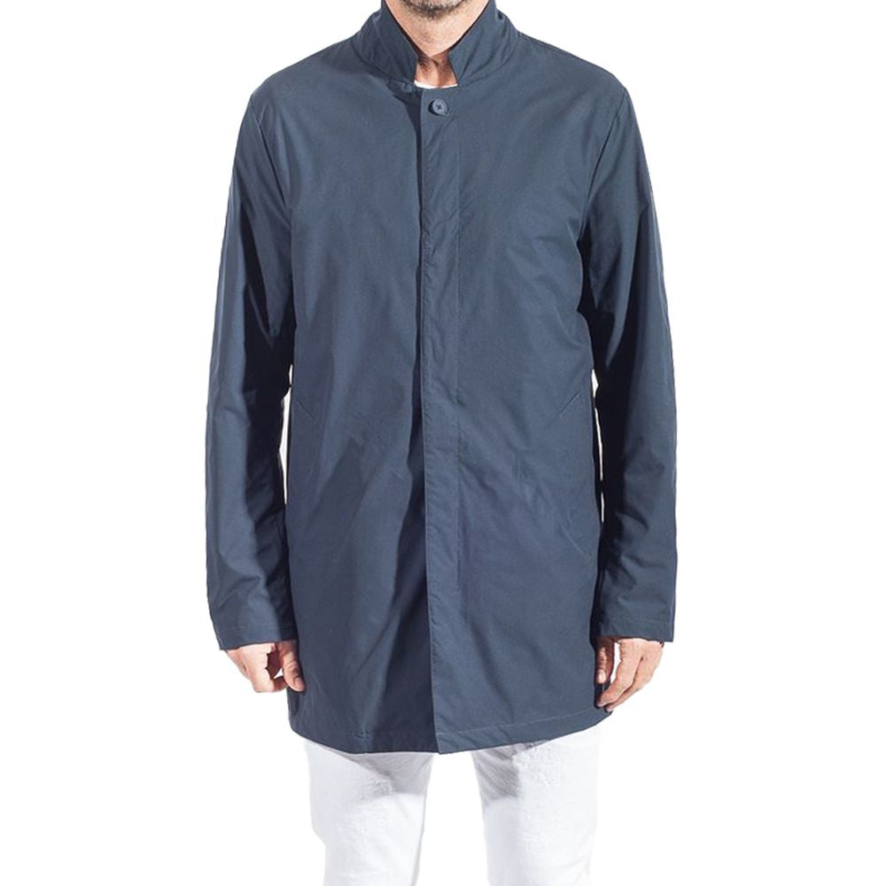 Blue Recycled Polyester Men Trench Coat - ventzia