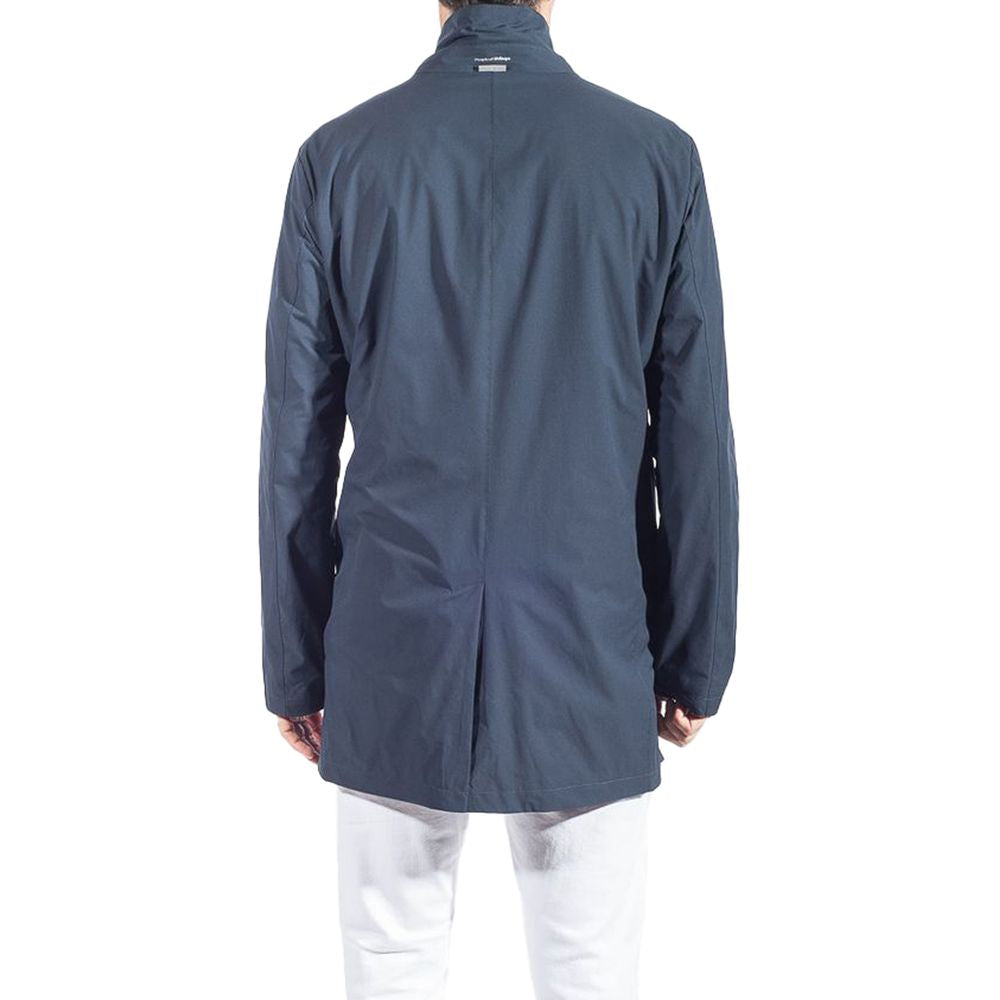 Blue Recycled Polyester Men Trench Coat - ventzia