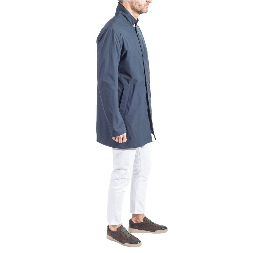 Blue Recycled Polyester Men Trench Coat - ventzia