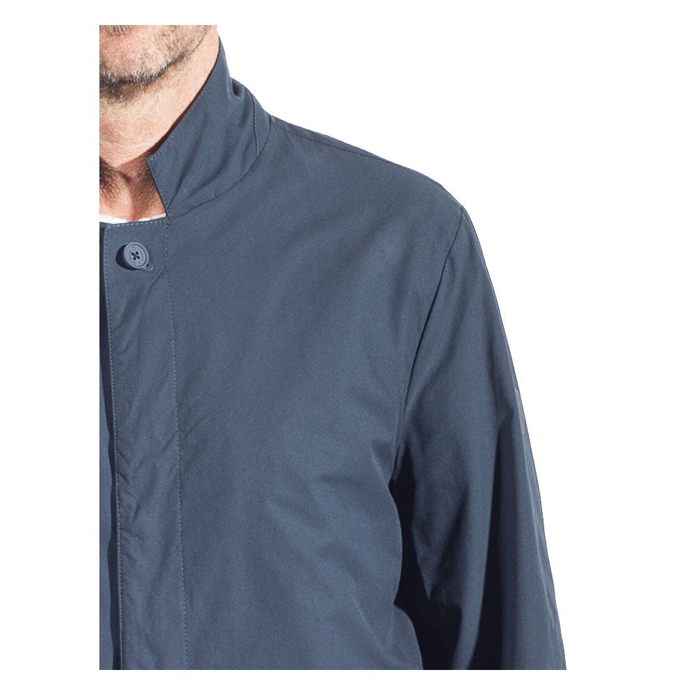 Blue Recycled Polyester Men Trench Coat - ventzia