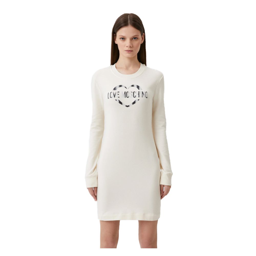 Chic White Cotton Blend Dress with Logo Accent - ventzia