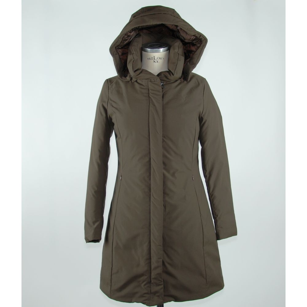 Elegant Brown Polygon Jacket with Hood - ventzia