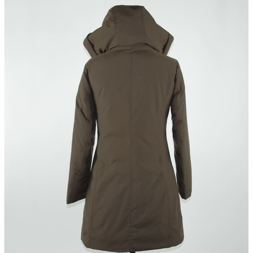 Elegant Brown Polygon Jacket with Hood - ventzia