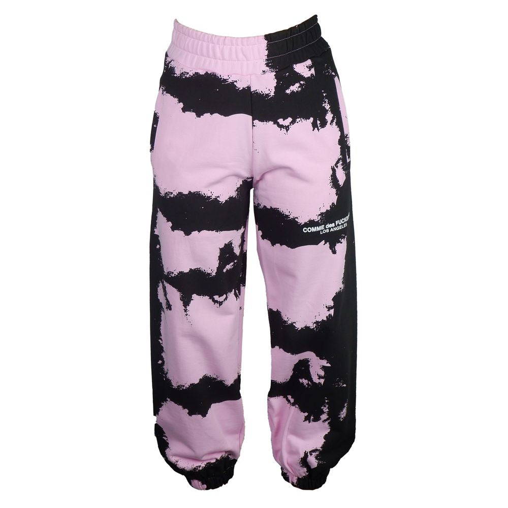 Chic Pink Print Cotton Track Pants - ventzia