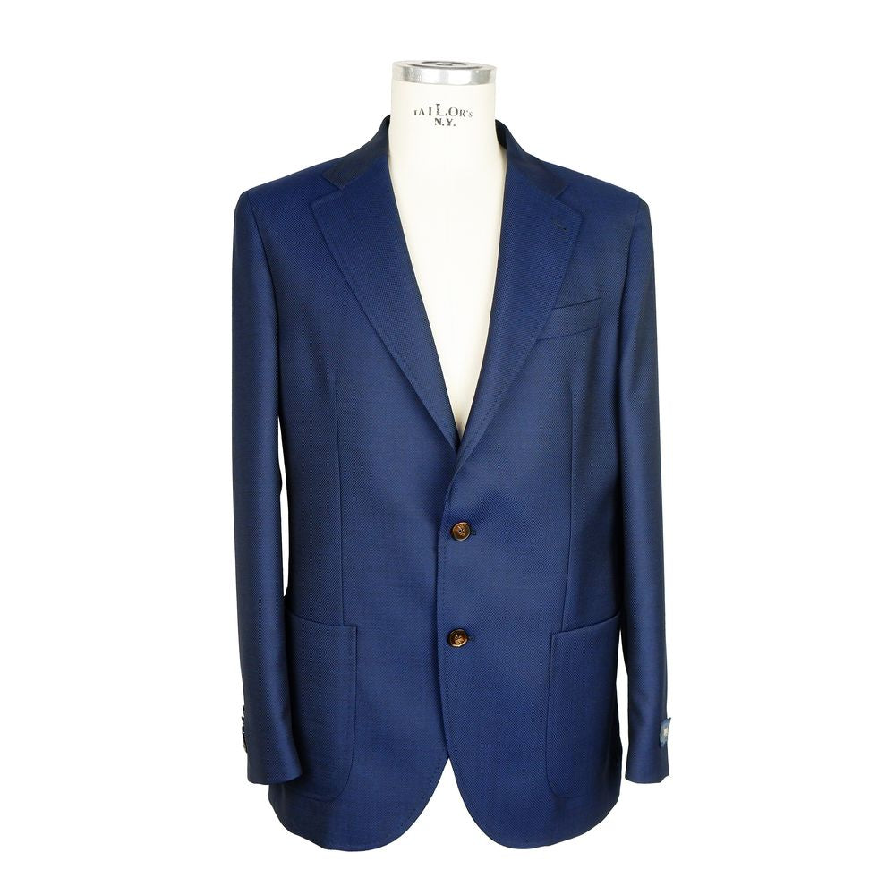 Blue Wool Men's Blazer - ventzia