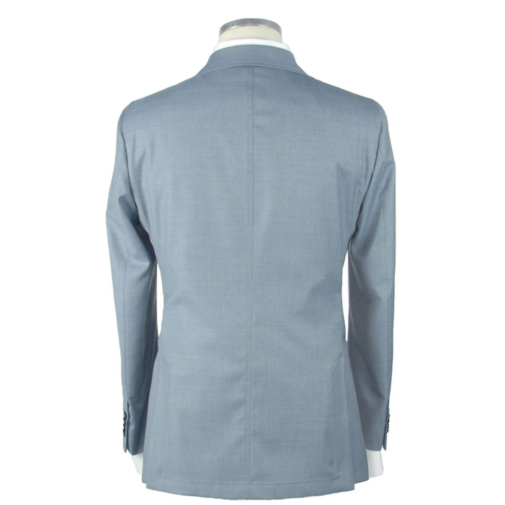 Light Blue Wool Men Blazer - ventzia