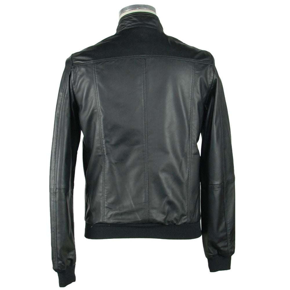 Sleek Black Leather Jacket For Men - ventzia