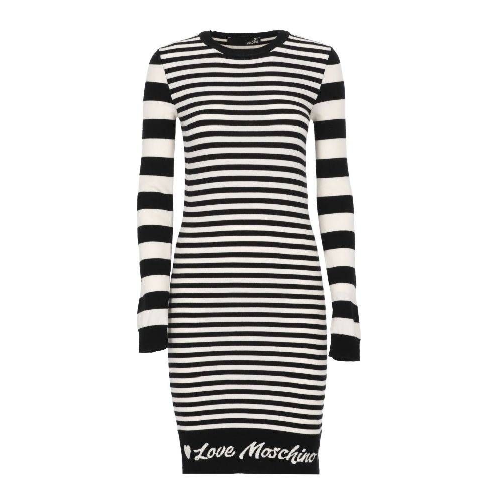 Elegant Striped Knit Dress with Long Sleeves - ventzia