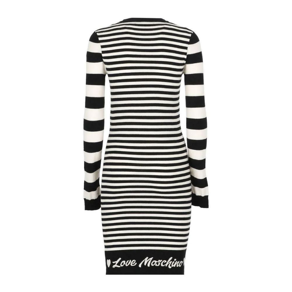 Elegant Striped Knit Dress with Long Sleeves - ventzia